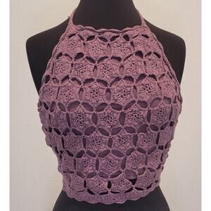Lilac Mandala Crochet Halter Crop Top XL Boho Festival Cottagecore Fairycore